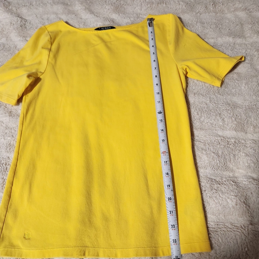 Lauren Ralph Lauren Womens Sz PL Yellow Shirt Embroidered Logo Short Sleeve Tee - Picture 3 of 7